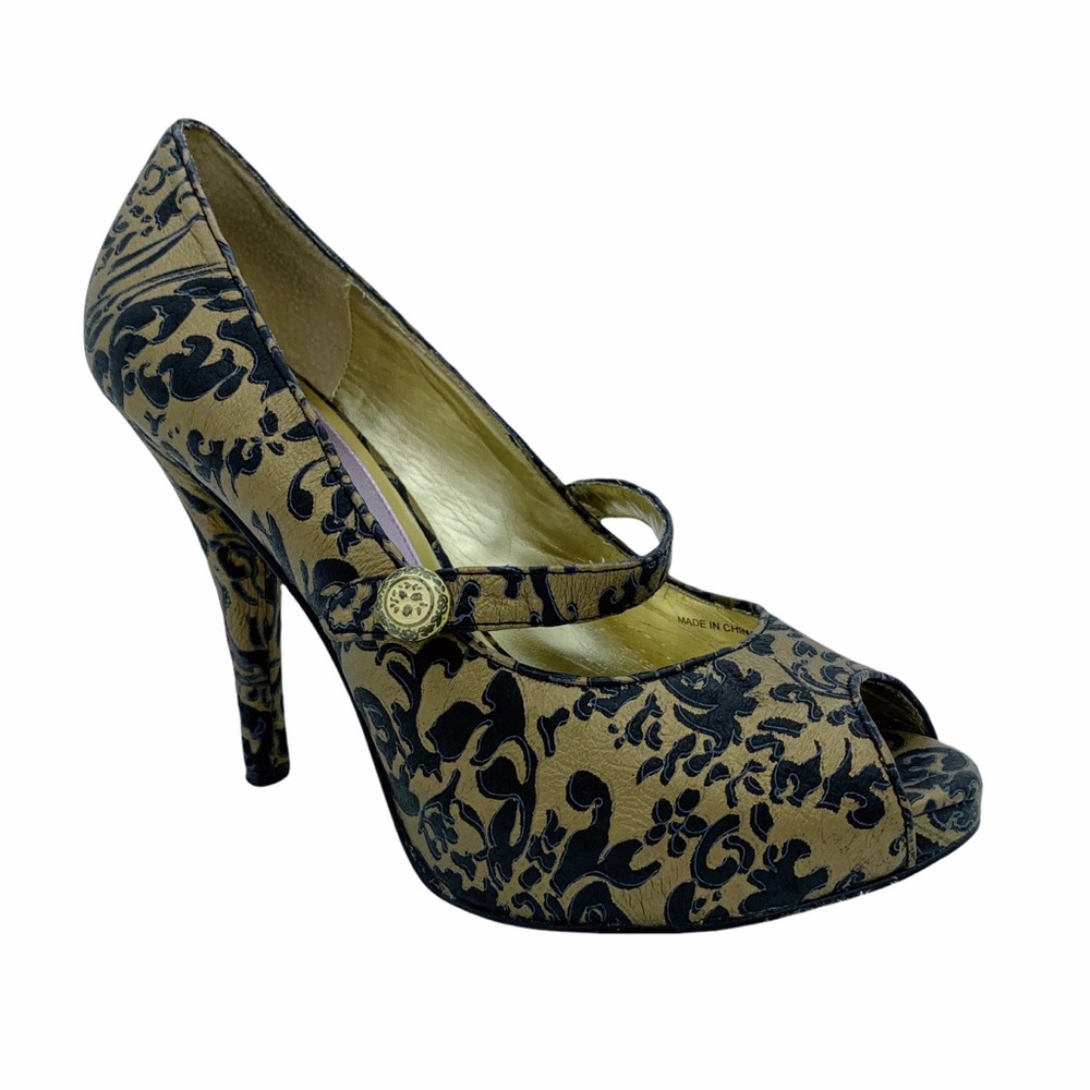 Hale Bob Damask Peep Toe Mary Jane High Heels
